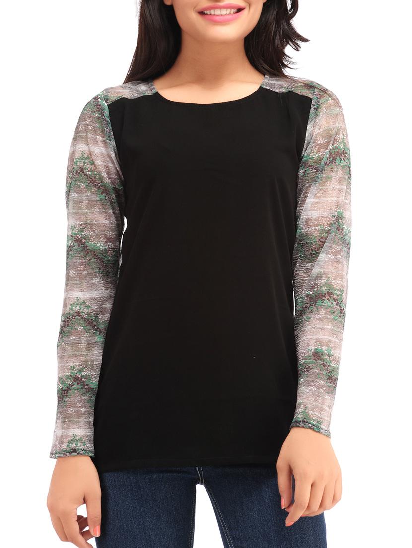 contrasting sleeved top - 12276174 - Zoom Image - 1
