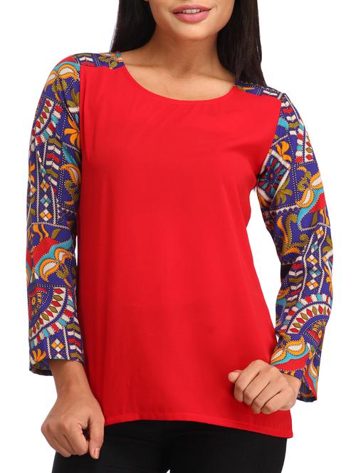 contrasting printed sleeved top - 12278238 - Standard Image - 1