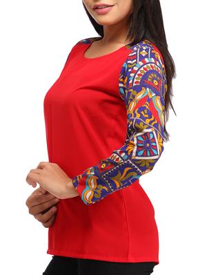 contrasting printed sleeved top - 12278238 - Standard Image - 2