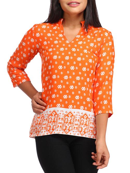mandarin neck printed top - 12278240 - Standard Image - 1
