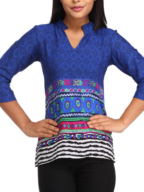 mandarin neck printed top - 12278241 - Standard Image - 1