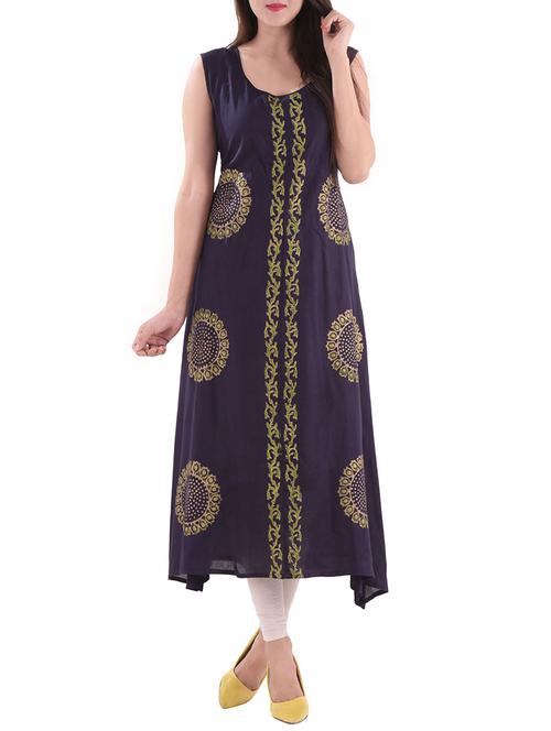 purple rayon high-low kurta - 12290071 -  Standard Image - 0