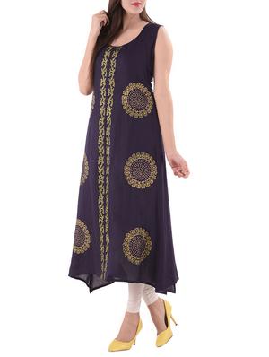 purple rayon high-low kurta - 12290071 -  Standard Image - 1