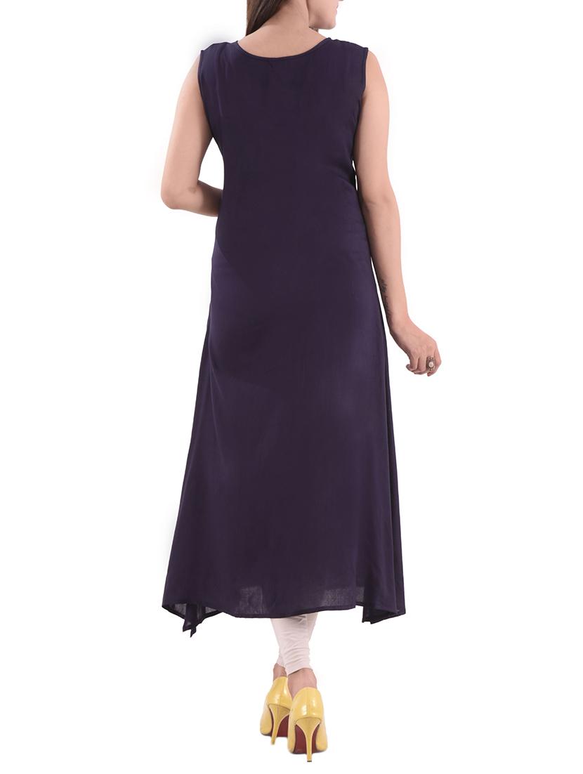 purple rayon high-low kurta - 12290071 - Zoom Image - 3