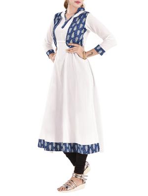 white cotton flared kurta - 12290094 - Standard Image - 2