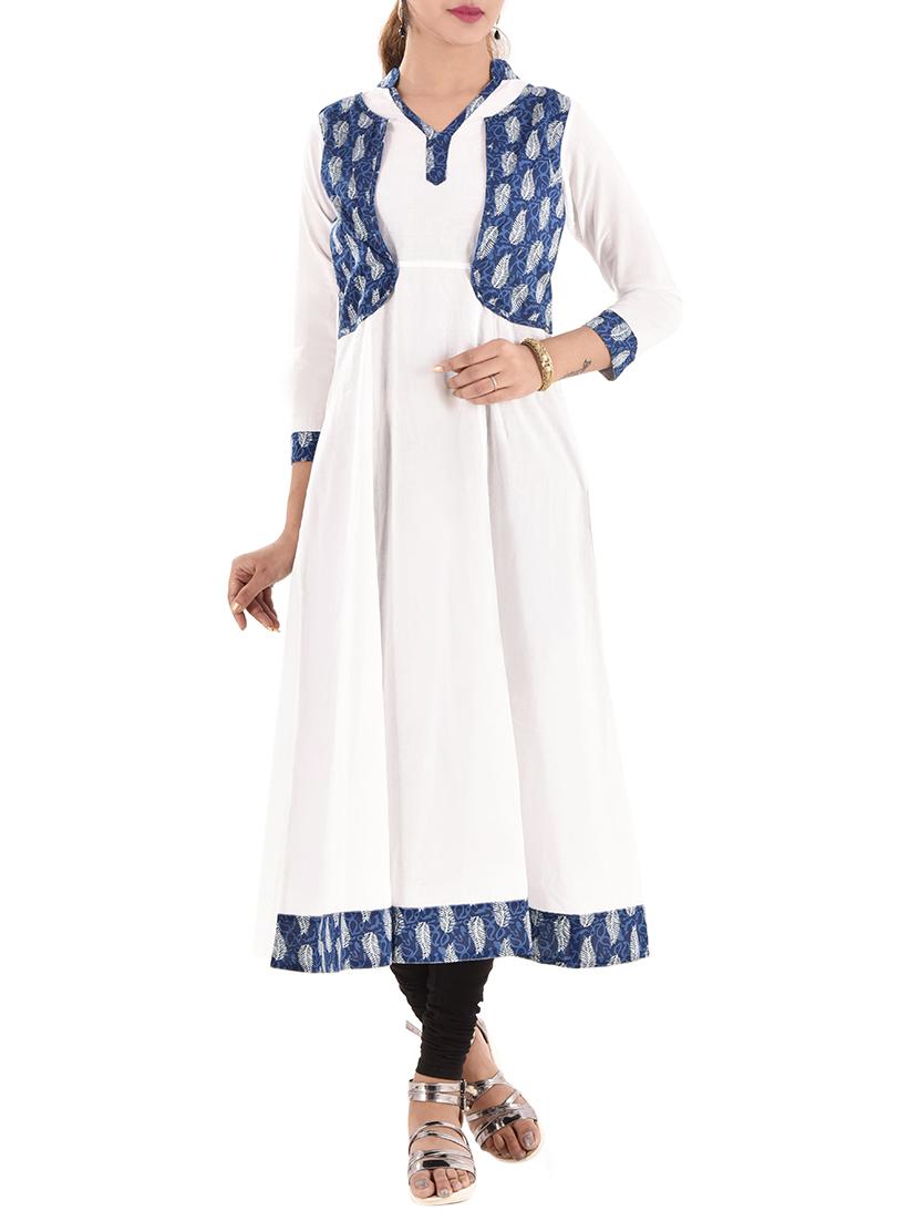 white cotton flared kurta - 12290094 - Zoom Image - 1