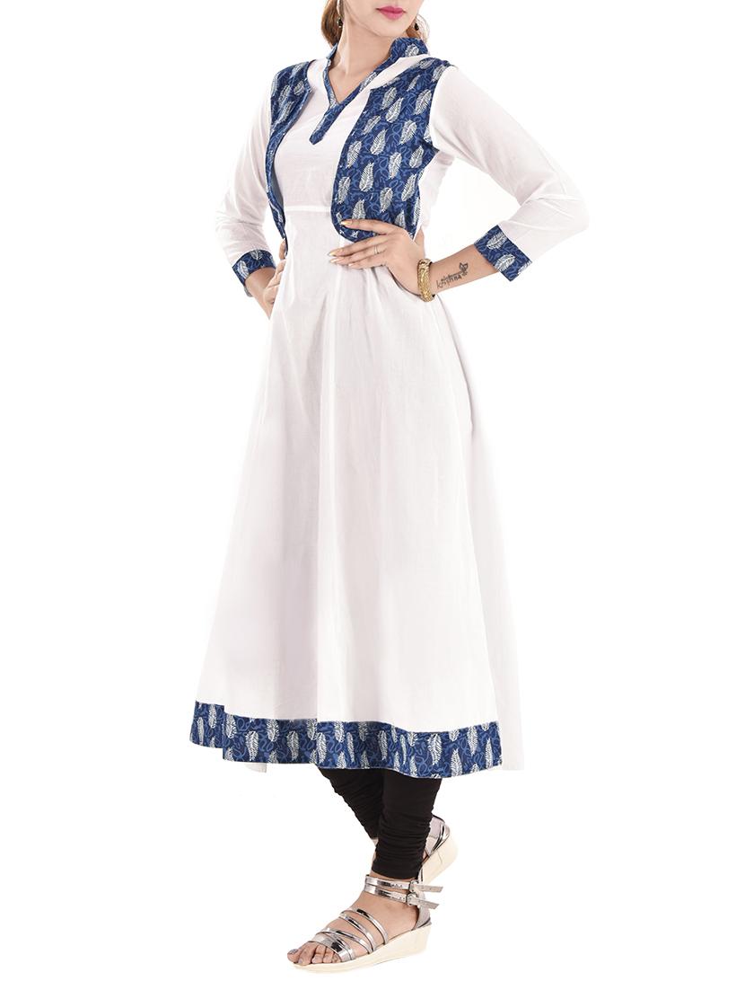 white cotton flared kurta - 12290094 - Zoom Image - 2