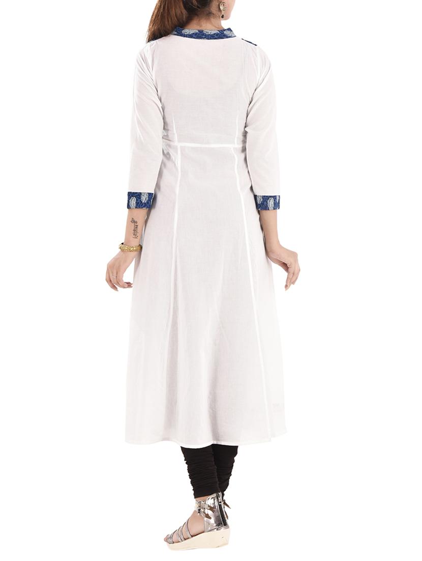 white cotton flared kurta - 12290094 - Zoom Image - 3