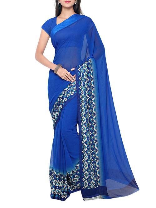 blue crepe bordered saree with blouse - 12293806 - Standard Image - 1