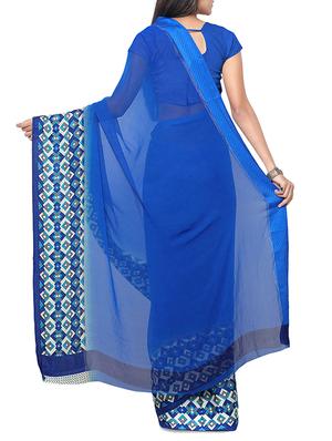 blue crepe bordered saree with blouse - 12293806 - Standard Image - 2