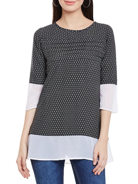 black printed crepe regular top - 12297194 - Zoom Image - 1