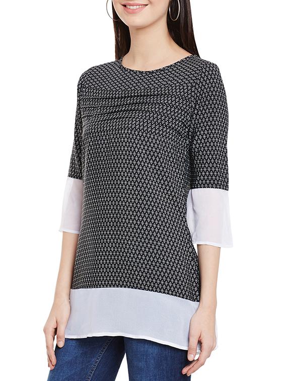 black printed crepe regular top - 12297194 - Zoom Image - 2
