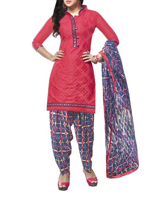 pink patiyala unstitched suit - 12298565 - Standard Image - 1