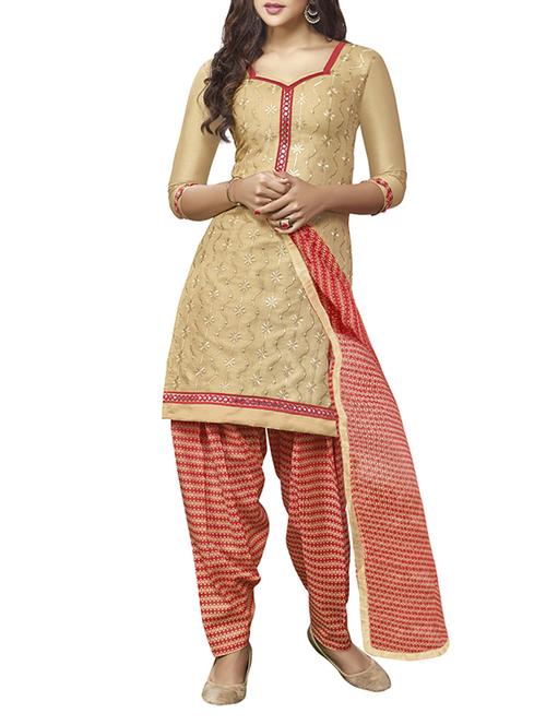 beige patiyala unstitched suit - 12298566 - Very Small Image - 1