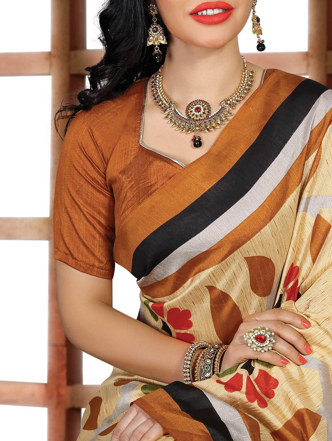 gold bhagalpuri silk printed saree with blouse - 12298606 - Zoom Image - 2