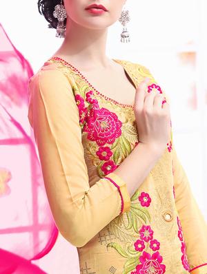 yellow cotton unstitched suit - 12299218 - Standard Image - 2