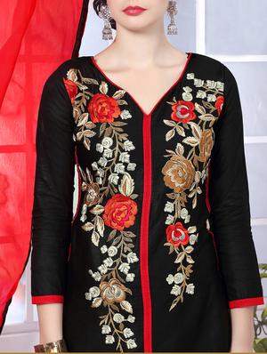 black cotton unstitched suit - 12299227 - Standard Image - 2