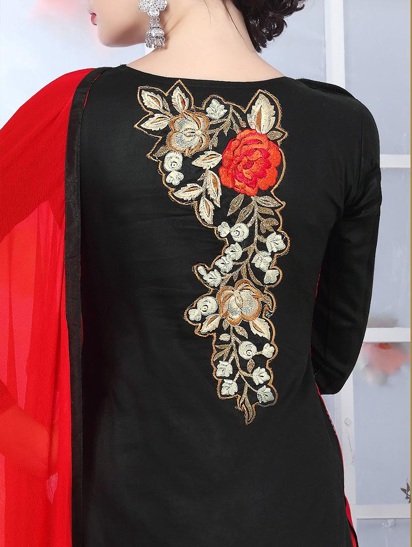 black cotton unstitched suit - 12299227 - Zoom Image - 3
