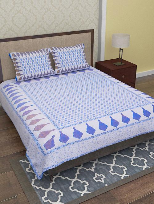 blue cotton double bedsheet with 2 pillow covers - 12300477 - Very Small Image - 1