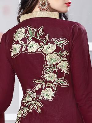 brown cotton unstitched suit - 12300726 - Standard Image - 3