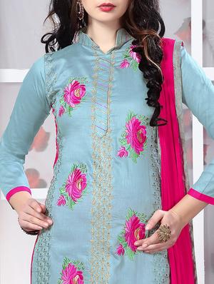 grey cotton unstitched suit - 12300728 - Standard Image - 2