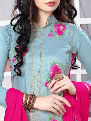 grey cotton unstitched suit - 12300728 - Standard Image - 3