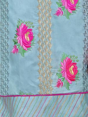 grey cotton unstitched suit - 12300728 - Standard Image - 4