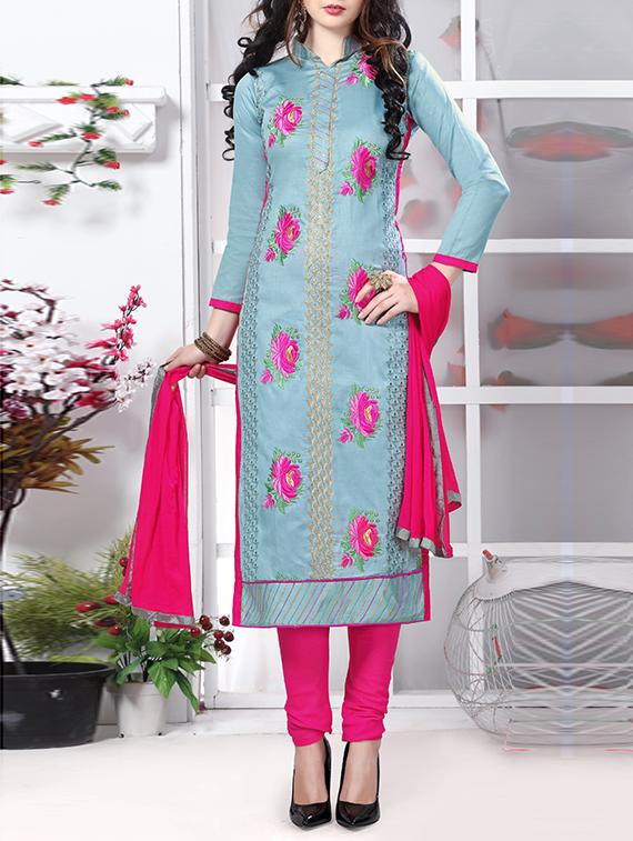 grey cotton unstitched suit - 12300728 - Zoom Image - 1
