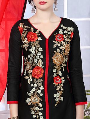 black cotton unstitched suit - 12300731 - Standard Image - 2