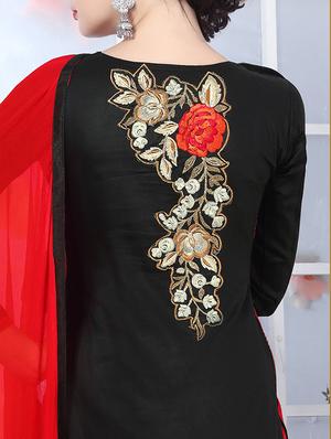 black cotton unstitched suit - 12300731 - Standard Image - 3