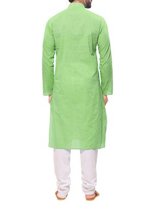 green cotton striped kurta pyjama set - 12300744 - Standard Image - 3