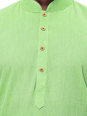green cotton striped kurta pyjama set - 12300744 - Standard Image - 4