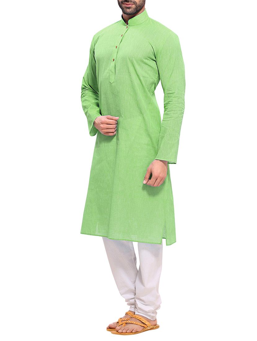 green cotton striped kurta pyjama set - 12300744 - Zoom Image - 2