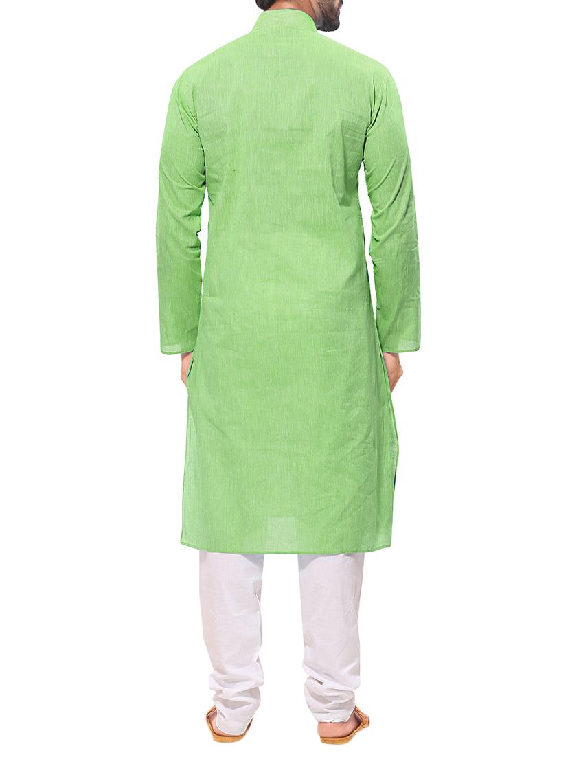 green cotton striped kurta pyjama set - 12300744 - Zoom Image - 3