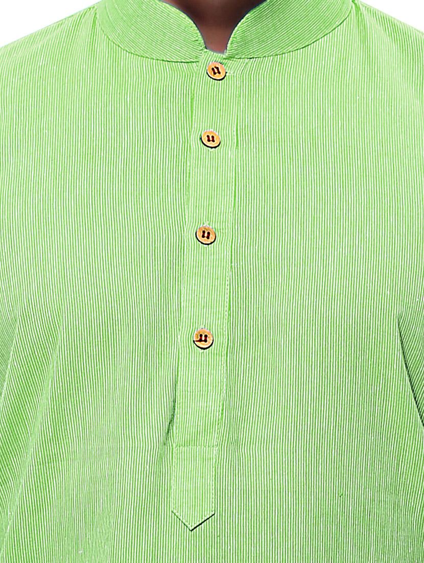 green cotton striped kurta pyjama set - 12300744 - Zoom Image - 4