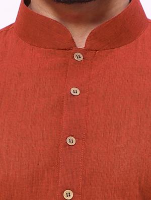 brick red cotton kurta pyjama set - 12300748 - Standard Image - 4