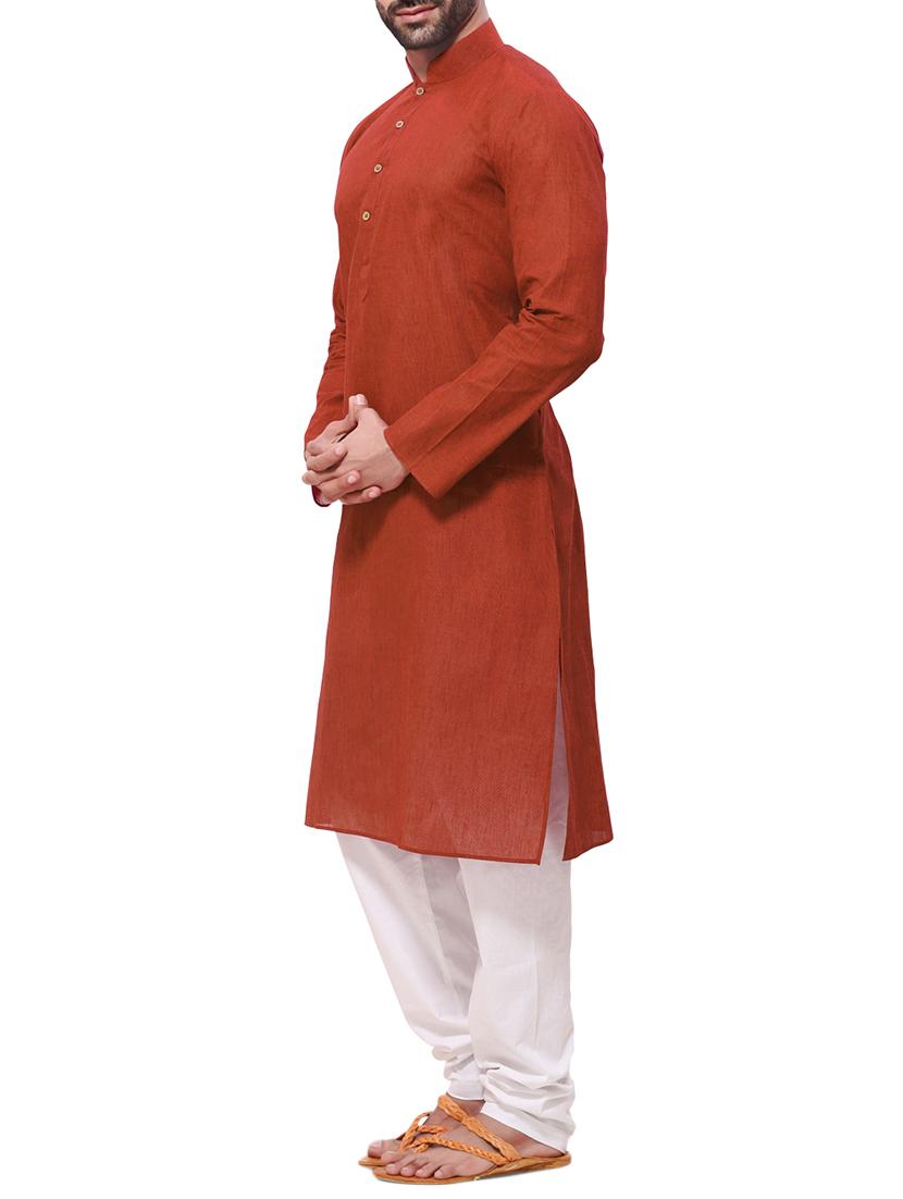 brick red cotton kurta pyjama set - 12300748 - Zoom Image - 2