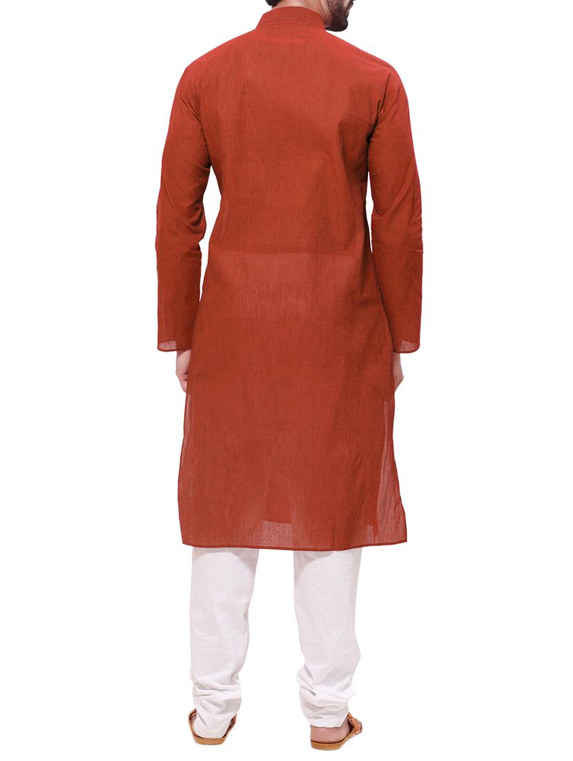 brick red cotton kurta pyjama set - 12300748 - Zoom Image - 3