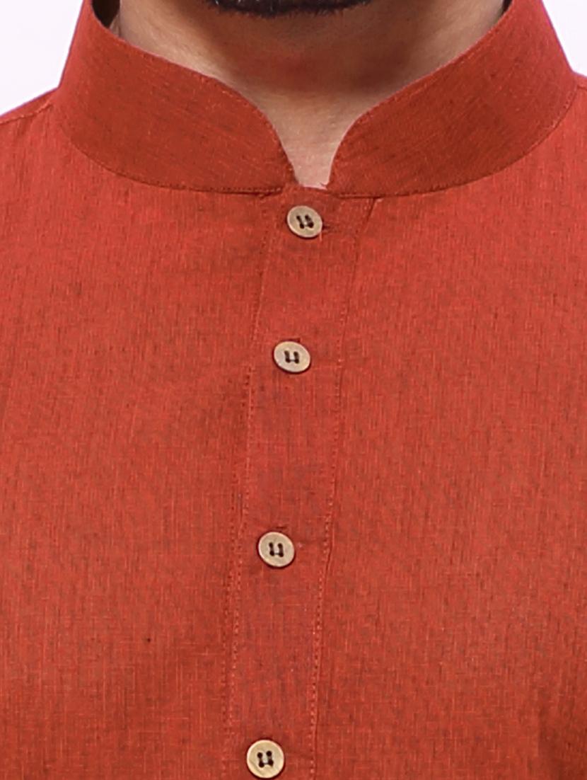 brick red cotton kurta pyjama set - 12300748 - Zoom Image - 4