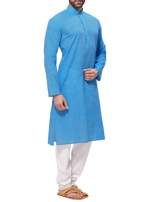blue striped cotton kurta pyjama set - 12300749 - Standard Image - 1