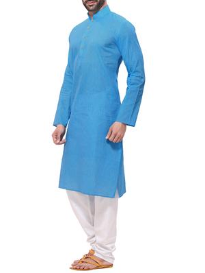 blue striped cotton kurta pyjama set - 12300749 -  Standard Image - 1