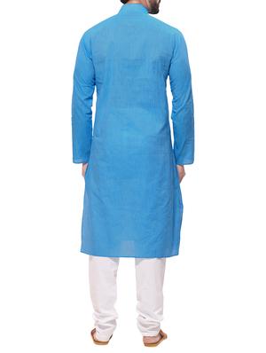 blue striped cotton kurta pyjama set - 12300749 - Standard Image - 3