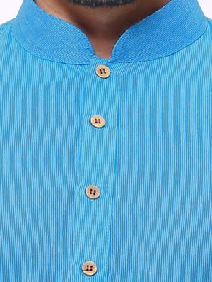 blue striped cotton kurta pyjama set - 12300749 - Standard Image - 4