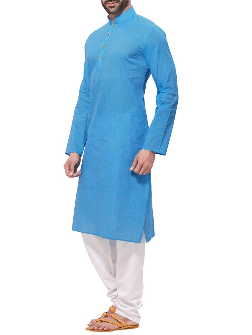 blue striped cotton kurta pyjama set - 12300749 - Zoom Image - 2