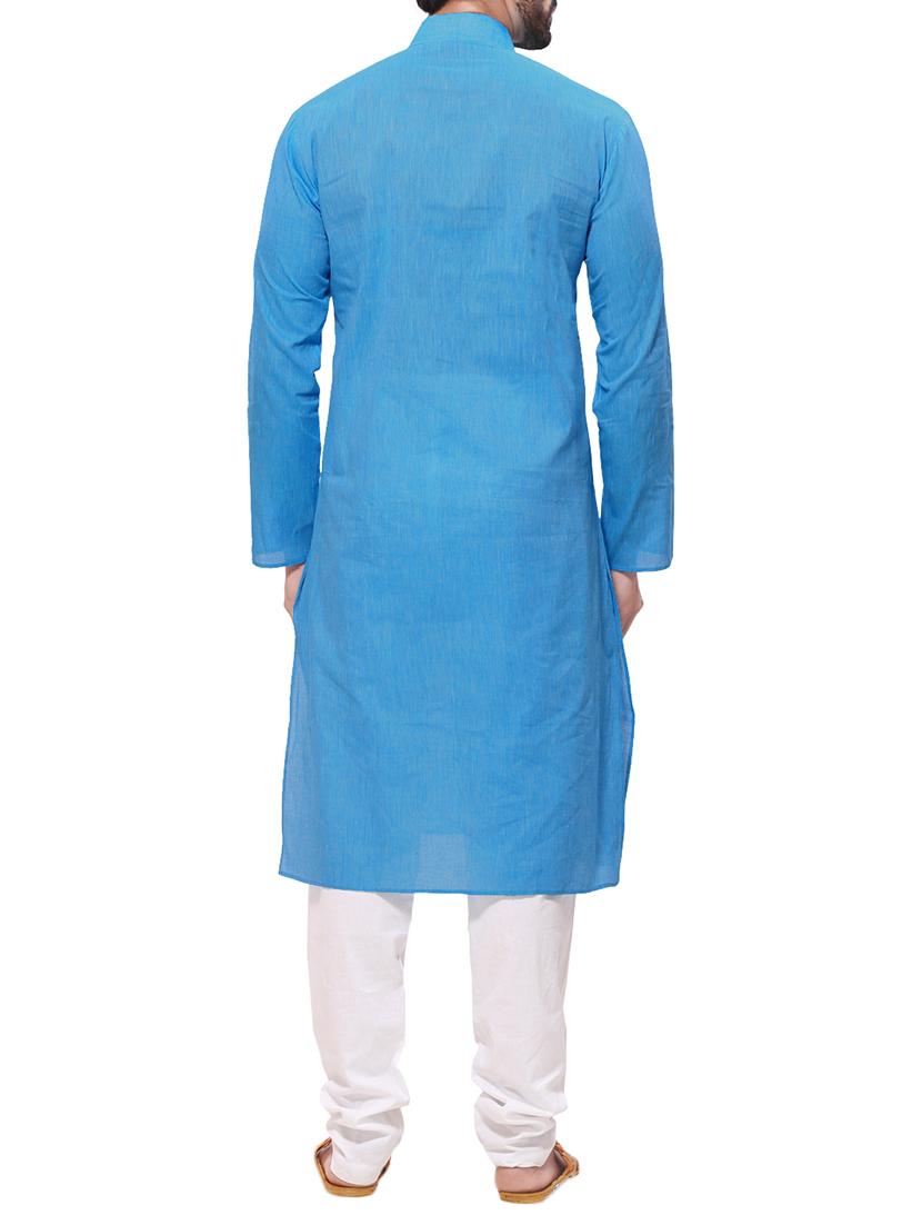 blue striped cotton kurta pyjama set - 12300749 - Zoom Image - 3