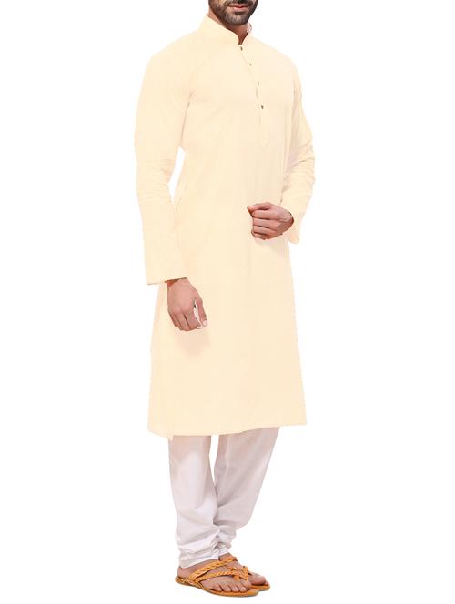 beige striped cotton kurta pyjama set - 12300750 - Standard Image - 1