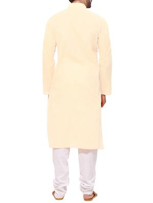 beige striped cotton kurta pyjama set - 12300750 - Standard Image - 3