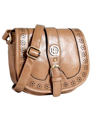 beige leatherette cut work sling bag - 12302537 - Standard Image - 2