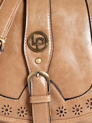 beige leatherette cut work sling bag - 12302537 - Standard Image - 4