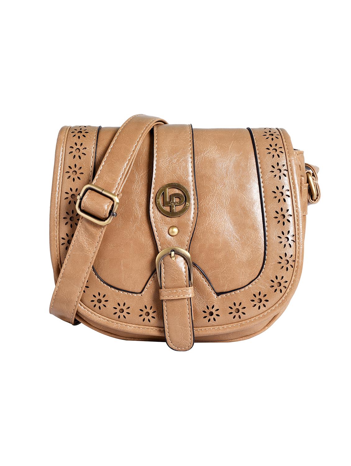 beige leatherette cut work sling bag - 12302537 - Zoom Image - 1